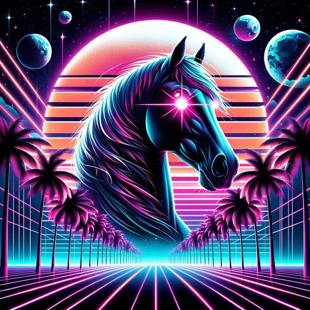a horse, digital art, synthwave